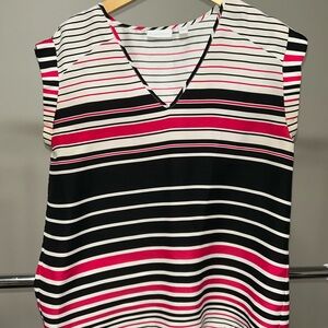 New York & Company Black, White, and Pink Striped Blouse